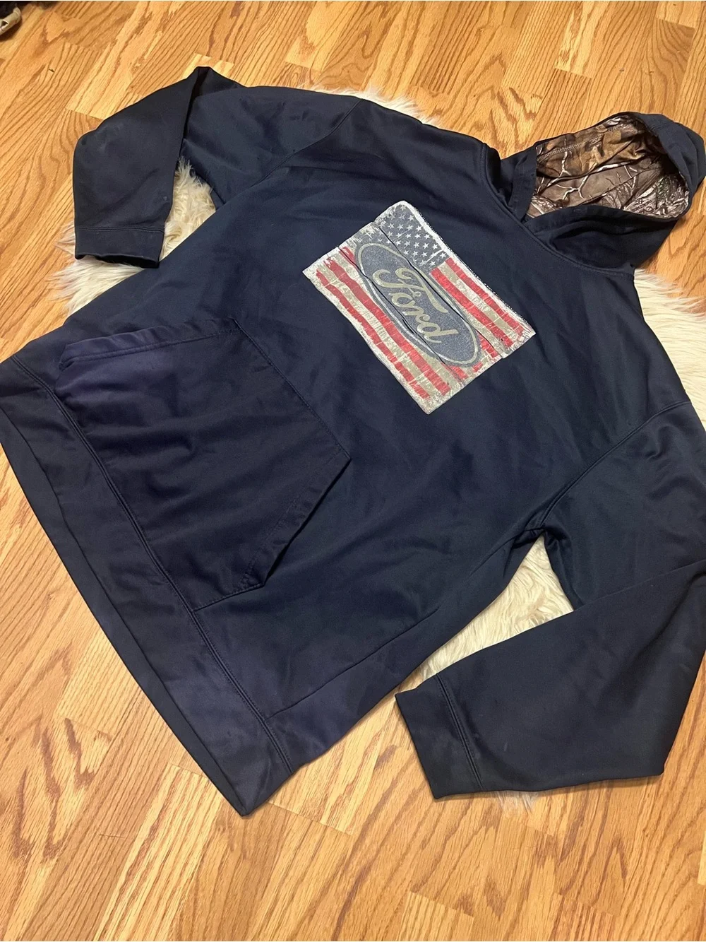 Ford Navy Hoodie with American Flag Patch
